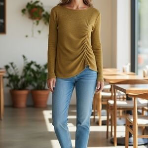 Clara Sun Woo Mustard Ruched Sweater